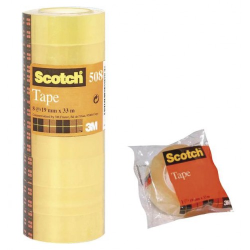 Cinta adhesiva transparente 3m scotch 508, 19 mm. x 33 mts. pack de 8 uds.