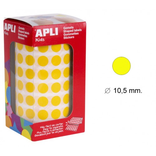 Gomet apli en formato redondo, Ø 10,5 mm. amarillo, rollo de 5.192 uds.