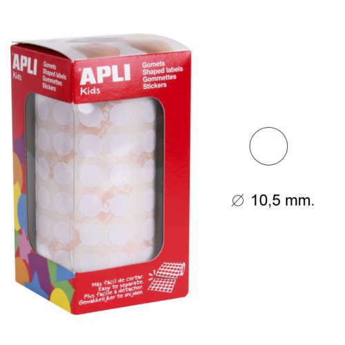 Gomet apli en formato redondo, Ø 10,5 mm. blanco, rollo de 5.192 uds.