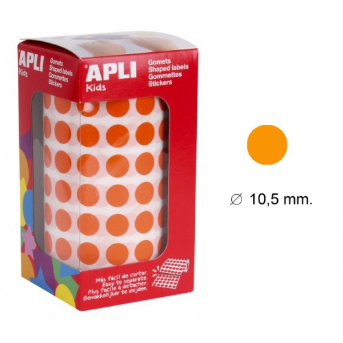 Gomet apli en formato redondo, Ø 10,5 mm. naranja, rollo de 5.192 uds.