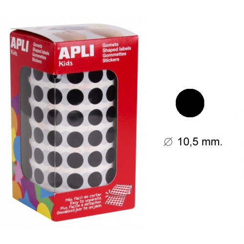 Gomet apli en formato redondo, Ø 10,5 mm. negro, rollo de 5.192 uds.