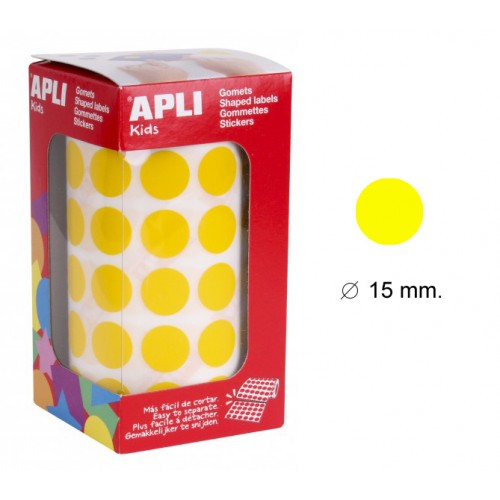 Gomet apli en formato redondo, Ø 15 mm. amarillo, rollo de 2.832 uds.