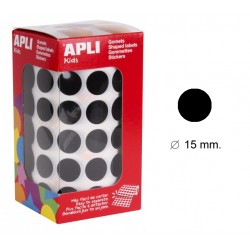 Gomet apli en formato redondo, Ø 15 mm. negro, rollo de 2.832 uds.