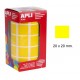 Gomet apli en formato cuadrado de 20x20 mm. en color amarillo, rollo de 1.770 uds.