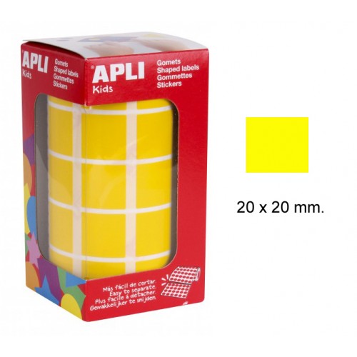 Gomet apli en formato cuadrado, 20x20 mm. amarillo, rollo de 1.770 uds.