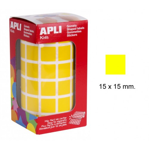 Gomet apli en formato cuadrado, 15x15 mm. amarillo, rollo de 2.832 uds.