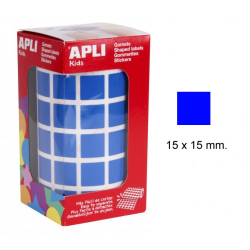 Gomet apli en formato cuadrado, 15x15 mm. azul, rollo de 2.832 uds.