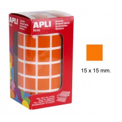 Gomet apli en formato cuadrado, 15x15 mm. naranja, rollo de 2.832 uds.