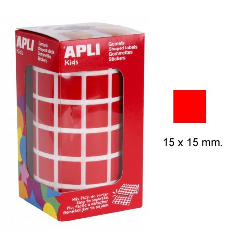 Gomet apli en formato cuadrado de 15x15 mm. en color rojo, rollo de 2.832 uds.