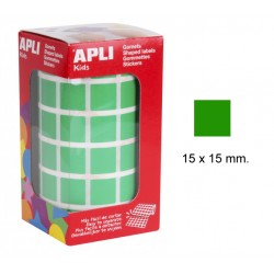 Gomet apli en formato cuadrado, 15x15 mm. verde, rollo de 2.832 uds.