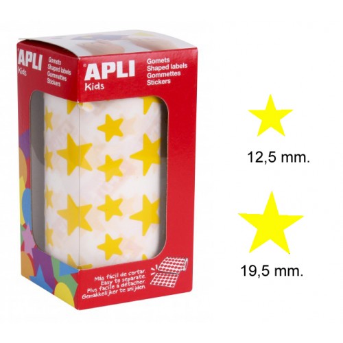 Gomet apli en formato estrella, 12,5 y 19,5 mm. amarillo, rollo de 2.360 uds.