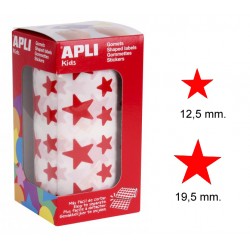 Gomet apli en formato estrella, 12,5 y 19,5 mm. rojo, rollo de 2.360 uds.