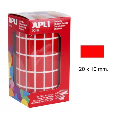 Gomet apli en formato rectangular de 20x10 mm. en color rojo, rollo de 3.540 uds.