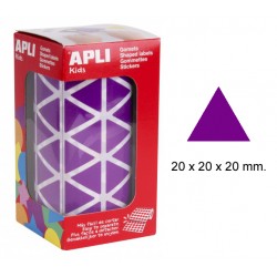 Gomet apli en formato triangular, 20x20x20 mm. lila, rollo de 2.832 uds.