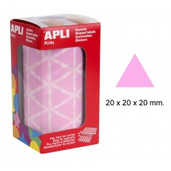 Gomet apli en formato triangular, 20x20x20 mm. rosa, rollo de 2.832 uds.