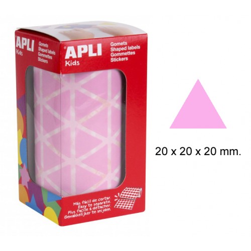 Gomet apli en formato triangular, 20x20x20 mm. rosa, rollo de 2.832 uds.