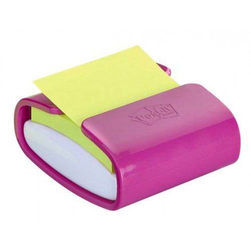 Dispensador de notas adhesivas 3m post-it z-notes en color fucsia.