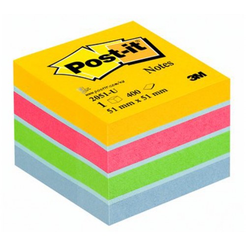 Mini cubo de 400 notas adhesivas 3m post-it 2051-u, 51x51 mm. ultra