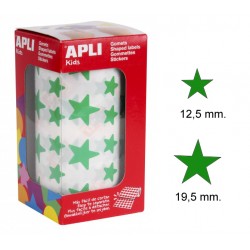 Gomet apli en formato estrella, 12,5 y 19,5 mm. verde, rollo de 2.360 uds.