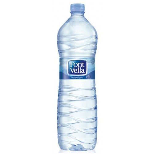 Agua mineral natural font vella, botella de 1,5 l.