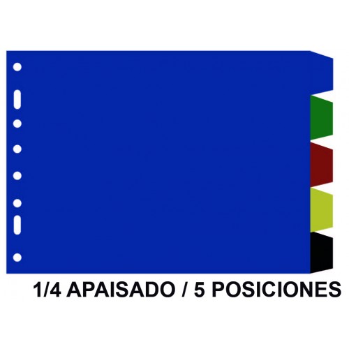 Separador 5 posiciones en pvc con multitaladro grafoplas en formato 1/4 apaisado, colores surtidos opacos.