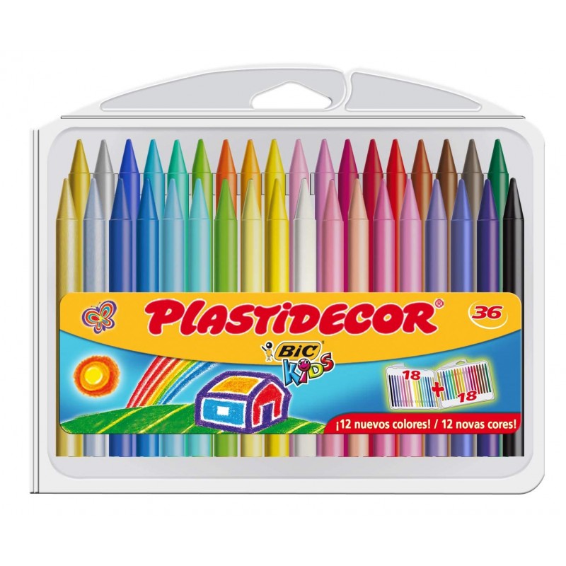 Lápiz de cera bic kids plastidecor en colores surtidos, estuche de 36