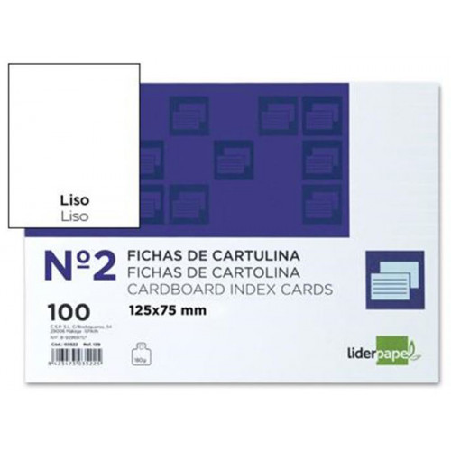 Ficha de cartulina liderpapel nº 2, 125x75 mm. liso, paquete de 100 uds.