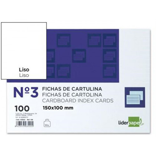 Ficha de cartulina liderpapel nº 3, 150x100 mm. liso, paquete de 100 uds.