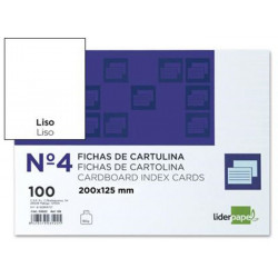 Ficha de cartulina liderpapel nº 4, 200x125 mm. liso, paquete de 100 uds.