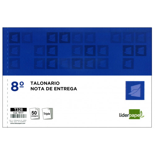 Talonario nota de entrega original y 2 copias liderpapel, 8º apaisado, 155x105 mm.