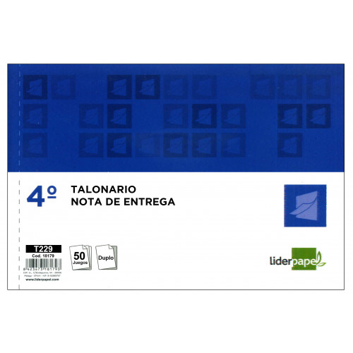 Talonario nota de entrega original y copia liderpapel en formato 4º apaisado de 210x144 mm.