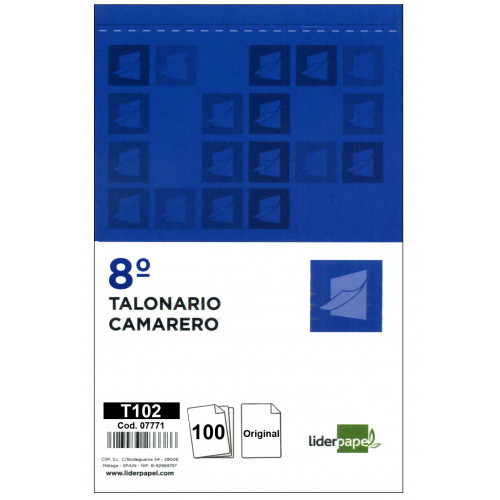 Talonario camarero original liderpapel en formato 8º natural de 105x155 mm.