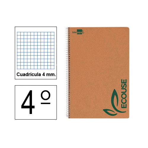 Cuaderno espiral tapa blanda liderpapel serie ecouse en formato 4º, 80 hj. 60 grs. 4x4 c/m.