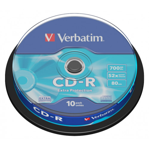 Cd-r verbatim 700 mb 52x 80 min superficie extra protection, 10 pack spindle.