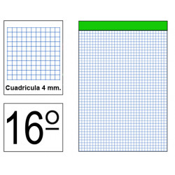 Bloc de notas, lomo encolado, perforado, sin tapa liderpapel, 16º, 80 hj. 60 grs/m². 4x4 s/m.