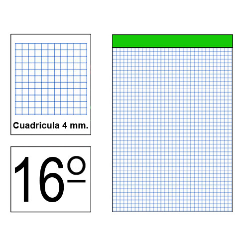 Bloc de notas, lomo encolado, perforado, sin tapa liderpapel, 16º, 80 hj. 60 grs/m². 4x4 s/m.