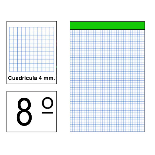 Bloc de notas, lomo encolado, perforado, sin tapa liderpapel, 8º, 80 hj. 60 grs/m². 4x4 s/m.