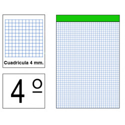 Bloc de notas, lomo encolado, perforado, sin tapa liderpapel, 4º, 80 hj. 60 grs/m². 4x4 s/m.