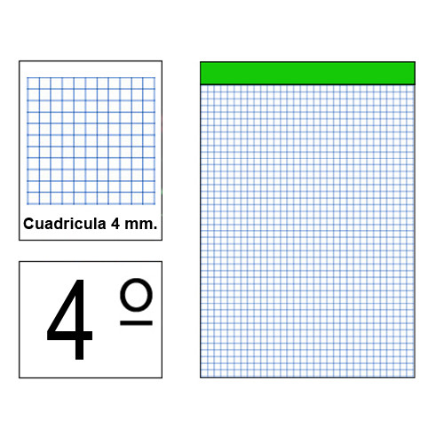 Bloc de notas, lomo encolado, perforado, sin tapa liderpapel, 4º, 80 hj. 60 grs/m². 4x4 s/m.