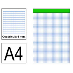 Bloc de notas, lomo encolado, perforado, sin tapa liderpapel, din a4, 80 hj. 60 grs/m². 4x4 s/m.