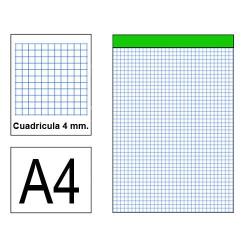 Bloc de notas, lomo encolado, perforado, sin tapa liderpapel en formato din a-4, 80 hj. 60 grs. 4x4 s/m.