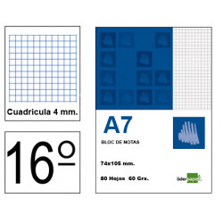 Bloc de notas, lomo encolado, perforado, con tapa liderpapel, 16º, 80 hj. 60 grs/m². 4x4 s/m.