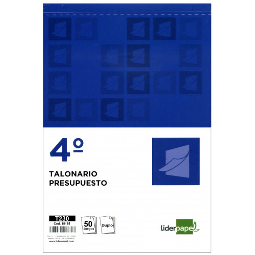 Talonario presupuesto original y copia liderpapel en formato 4º natural de 144x210 mm.