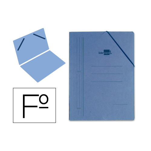 Carpeta de gomas sencilla en cartón compacto de 740 grs. liderpapel en formato folio, color azul.