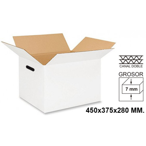 Caja para embalar - americana con asas, canal doble de 7 mm. q-connect, 450x375x280 mm. blanco