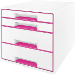 Módulo leitz wow cube, 363x287x270 mm. 4 cajones (2 grandes y 2 pequeños), fucsia/blanco