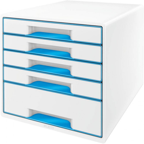 Módulo leitz wow cube, 363x287x270 mm. 5 cajones (1 grande y 4 pequeños), azul/blanco