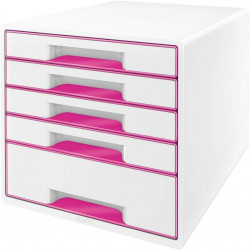 Módulo leitz wow cube, 363x287x270 mm. 5 cajones (1 grande y 4 pequeños), fucsia/blanco