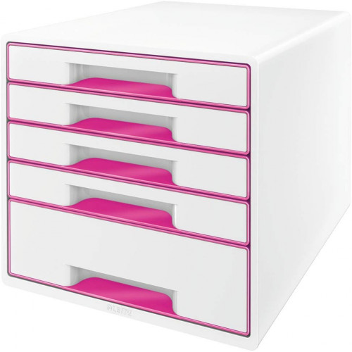 Módulo leitz wow cube, 363x287x270 mm. 5 cajones (1 grande y 4 pequeños), fucsia/blanco