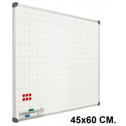 Pizarra de acero vitrificado blanco con cuadrícula y marco de aluminio planning sisplamo, 45x60 cm.